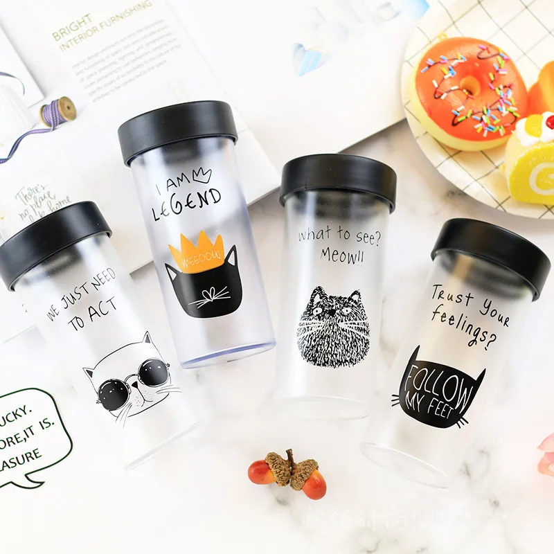 1 шт. прямые короткие бутылки для воды с рисунком панды кошки матовые пластиковые