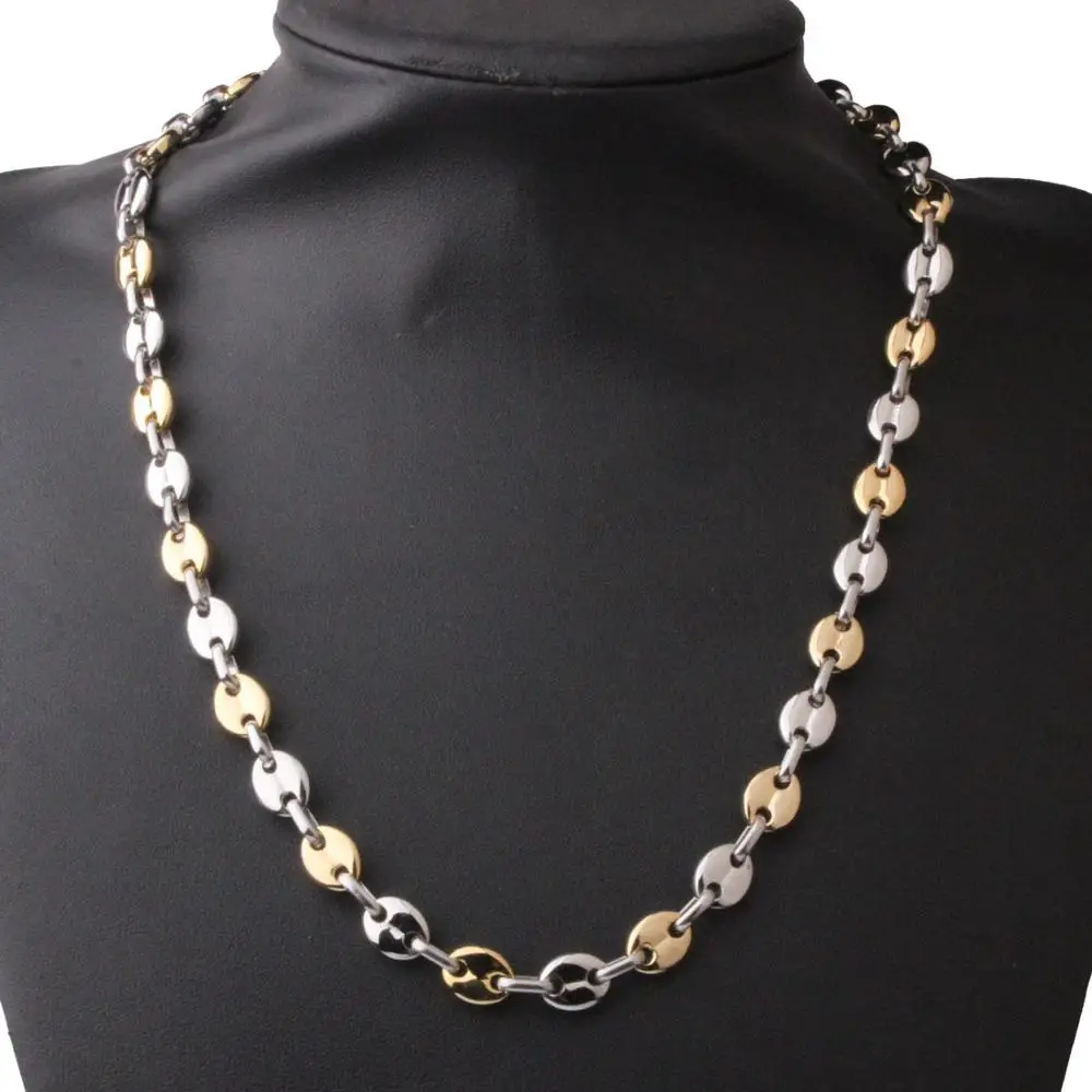 

4 Colors 316L Stainless Steel Coffee Beans Link Chain Necklaces for Men Hip Hop Rock Women Fashion jewelry 7mm wide 22inch long