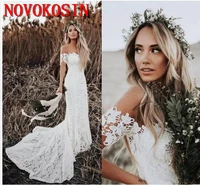 elegant boho lace wedding dresses 2019 country style off the shoulder short sleeves bridal dresses beach wedding gowns