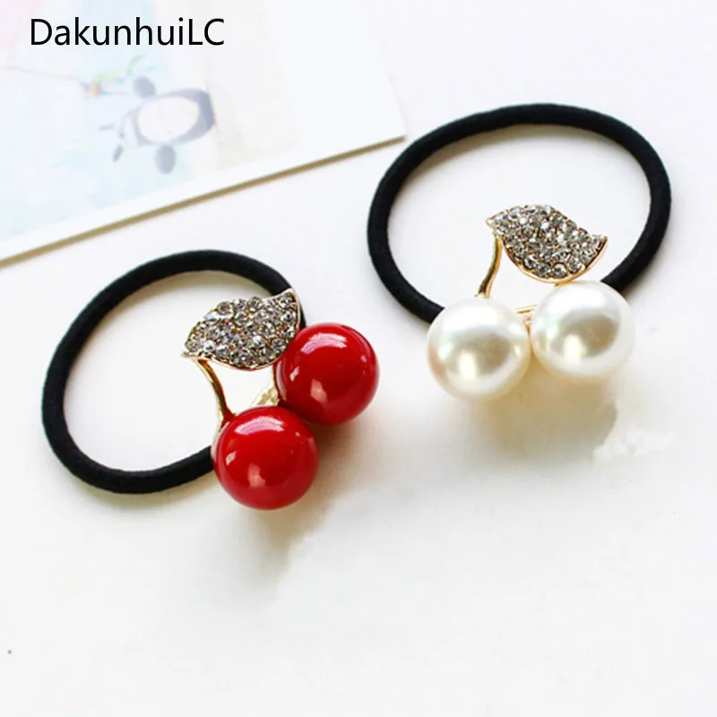 Женские резинки для волос с листьями вишни красные белые искусственным жемчугом