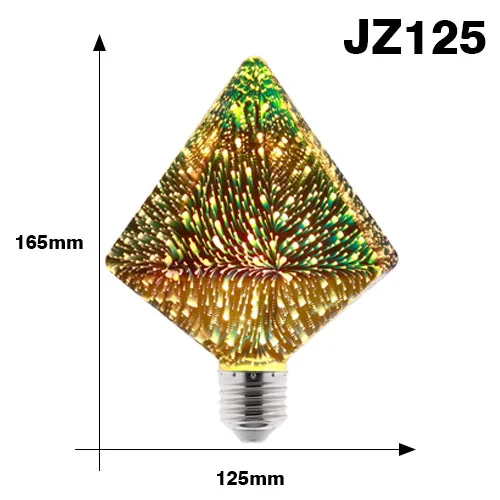 JZ125 3D звезда 220V E27 Светодиодная лампа Эдисона лампада ST64 A60 G80 G95 G125 Алмазный в форме сердца Форма праздничный новогодний декор светодиодный потолочный светильник - Испускаемый цвет: JZ125