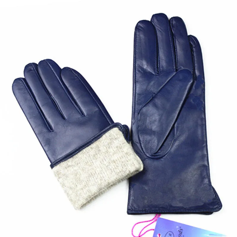 Navy blue Тактические перчатки, женские перчатки из овчины, прямые, стильные, с шерстяной подкладкой, различные цвета, кожа, весна и осень, для вождения - Цвет: Navy blue