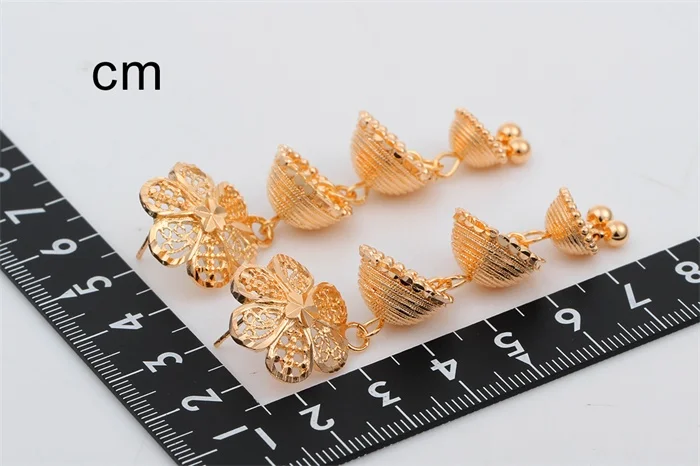 Yellow Gold Color Cut Out Flower Filigree Layered Bell Drop Dangle Chandelier Long Earrings For Women Aros Pendientes Jewelry|earings silver|earrings