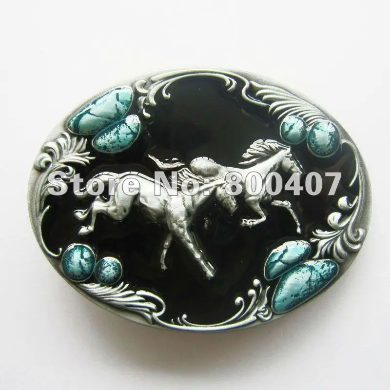 

New Vintage Western Double Horses Oval Belt Buckle Gurtelschnalle Boucle de ceinture