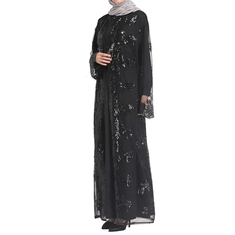 Black cardigan Сетка блесток кафтан abaya Турция Дубай мусульманский хиджаб платье Eid Абая для женщин Elbise Giyim Caftan Исламская одежда Рамадан Халат - Цвет: Black cardigan