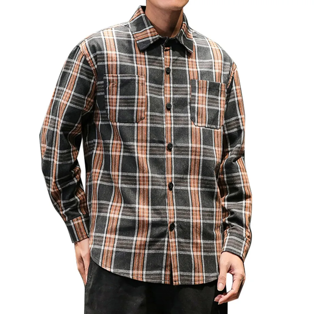 Camisa рубашка осенне-зимний синий плед Клетчатый рубашка мужские рубашки с длинными рукавами Chemise Homme хлопковые мужские рубашки в клетку