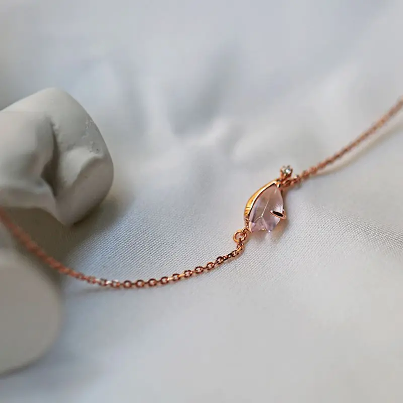 Bracelets Silvology, 925 пробы, серебро, цветущая вишня, натуральный розовый кварц, подвеска, ожерелье, роза, Глод, романтическое ожерелье, женское ювелирное изделие - Цвет камня: Bracelets