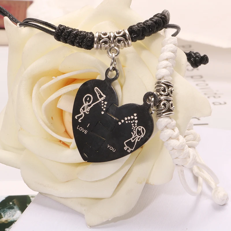 2pcs Love You Cute Romantic Lover Charm Bracelet Steel Bangle Handmade Adjustable Rope Gift Bohemian Fashion Jewelry Accessories | Украшения