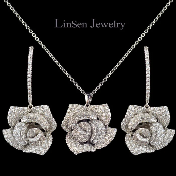 platinum plated set Дизайн, модный роскошный микро кубический цирконий, розовый цветок, ювелирный набор, высокое качество, CZ кулон, ожерелье, серьги, набор - Окраска металла: platinum plated set