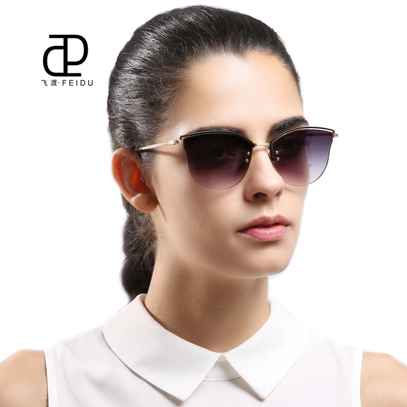 FEIDU 2017 новые металлические солнцезащитные очки кошачий глаз женские брендовые