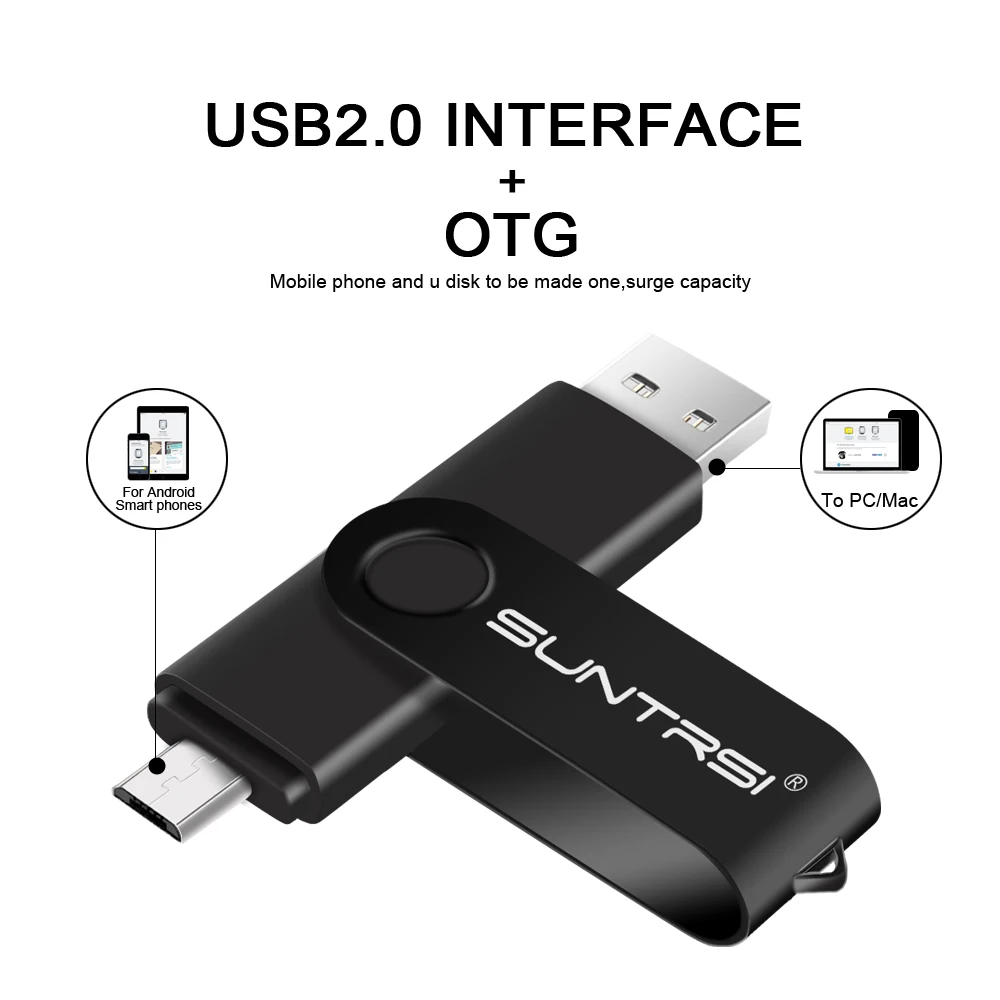 Suntrsi OTG флеш-накопитель 4 ГБ 8 ГБ для смартфона USB флеш-накопитель 16 ГБ 32 ГБ Флешка USB флешка для ПК реальная емкость 64 Гб
