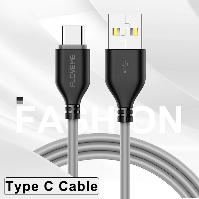 Type C Black Gray FLOVEME TPE USB mi cro кабель для samsung huawei Xiaomi mi Max 3 Nokia 8 кабель mi cro usb зарядный кабель для передачи данных телефонный кабель - Цвет: Type C Black Gray