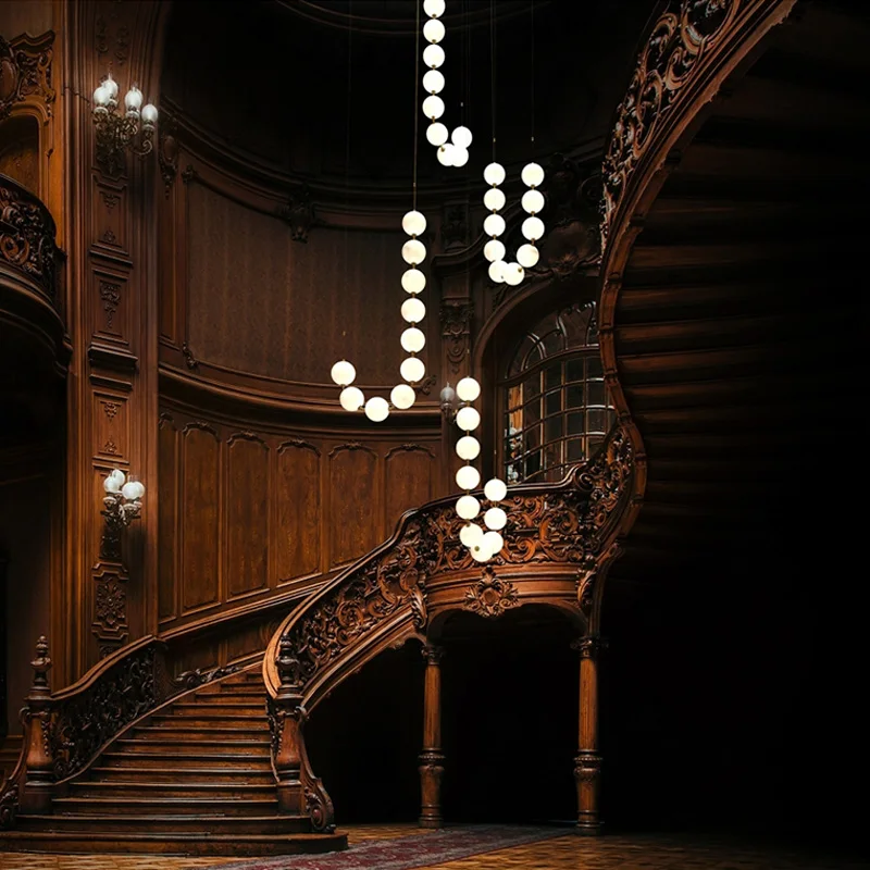 

Luxury Simplicity Pearl Necklace Lobby Chandelier Glass Art LightsLiving Room Model Showroom Hall Personality Bubble Lamps