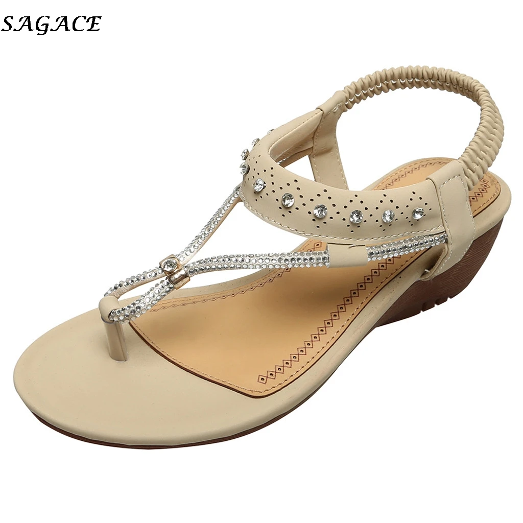 Сандалии SAGACE женские с бусинами пляжная обувь на танкетке богемный стиль