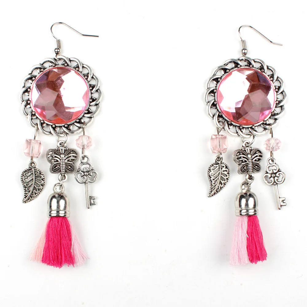 Claire Jin Round Stone Cotton Long Tassel Dangle Earrings Alloy Women Drop Bohemia Vintage Jewelry | Украшения и аксессуары
