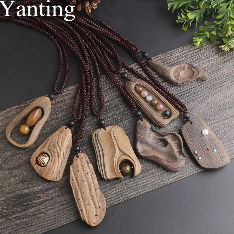 Янтинг нерегулярная деревянная подвеска ожерелье Геометрическая Этническая