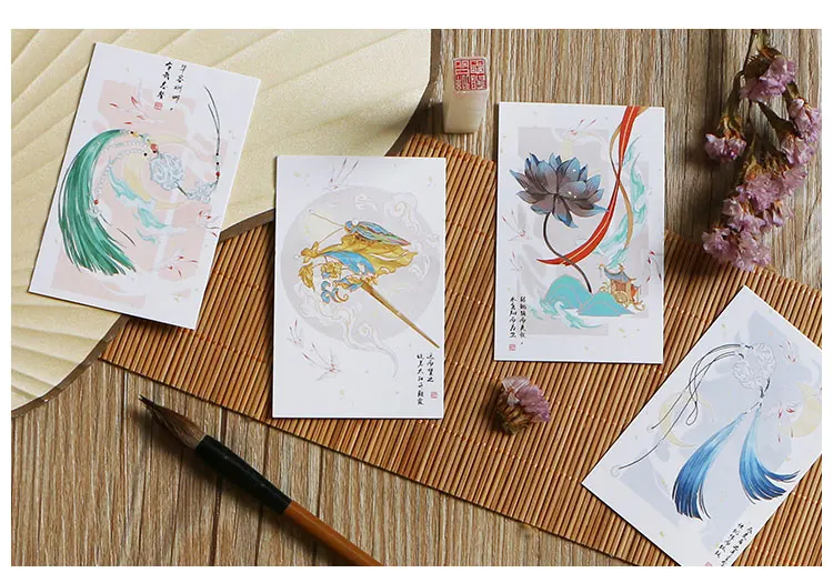 28 Sheets/Set Ancient Mythology Luo Shen Fu Lomo Card Cartoon Mini Postcard Message Card Christmas Gifts