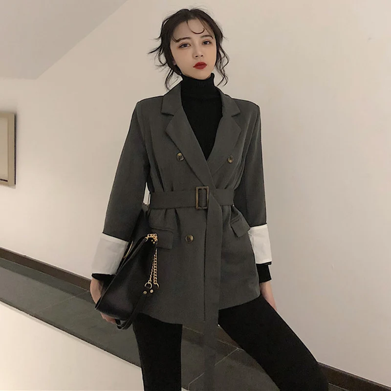 Винтаж двубортный плед для женщин Блейзер Куртка Chic короткий рукав зубчатый воротник кружево до тонкий женская уличная куртка