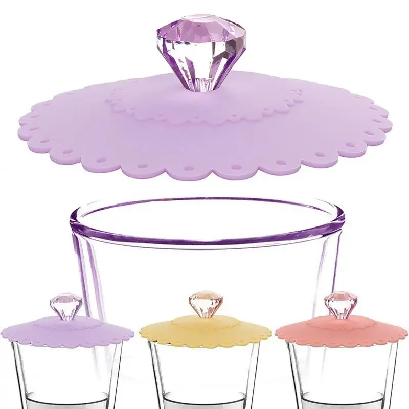 

1PC Hot Reusable Leakproof Cup Cover Cup Lid Insulation Silicone Thermal Insulation Diamond Dustproof