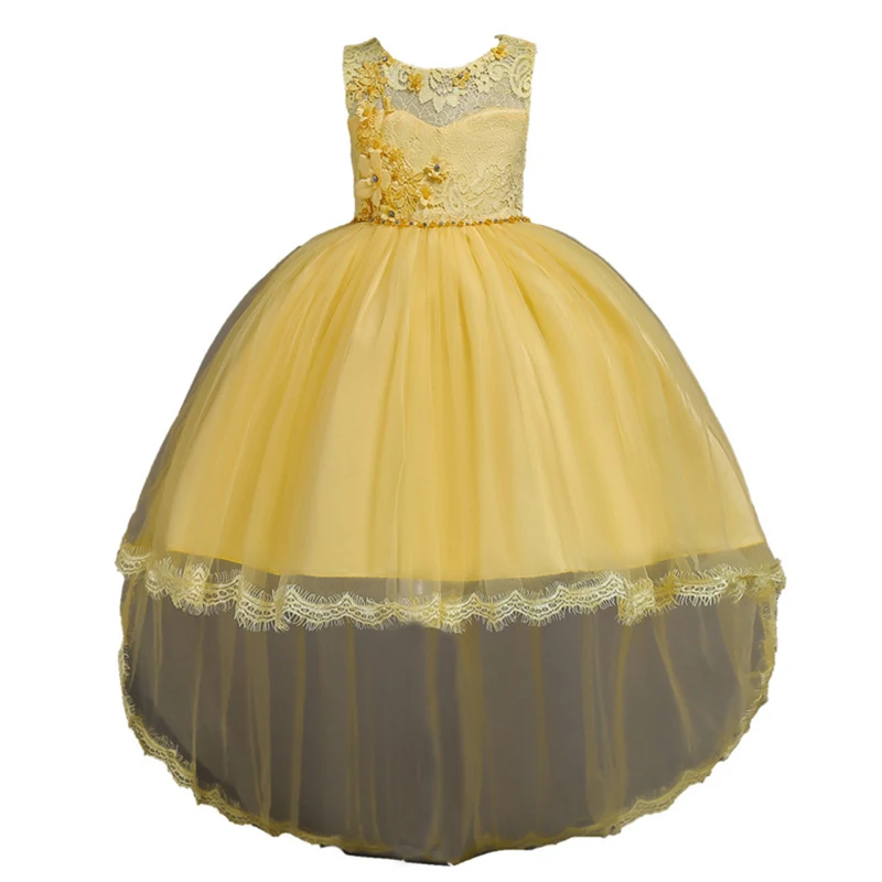 Lovely Lace Flower Princess Dress for Girl 0-12 Y Baby Yellow Wedding Party Tulle Vestido Kids Birthday Clothes BW124 | Детская одежда