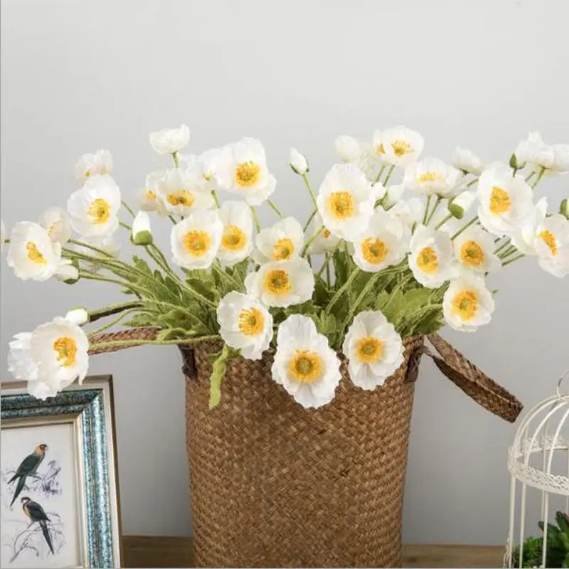 2PCS/lot Party Rustic Home Decor Decoration Accessories Artificial Poppy Plants Fake Plastic Plant Flowers 4 heads a piece | Дом и сад