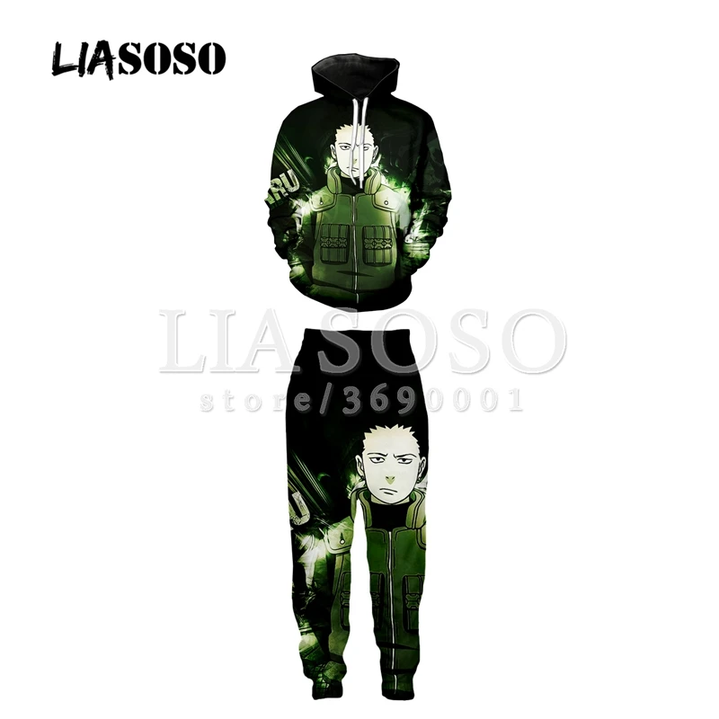 LIASOSO 3d принт унисекс Наруто Какаши Shikamaru Нара Толстовка толстовки с капюшоном мотобрюки пот брюки для девочек Jogger брюки костюмы X1997