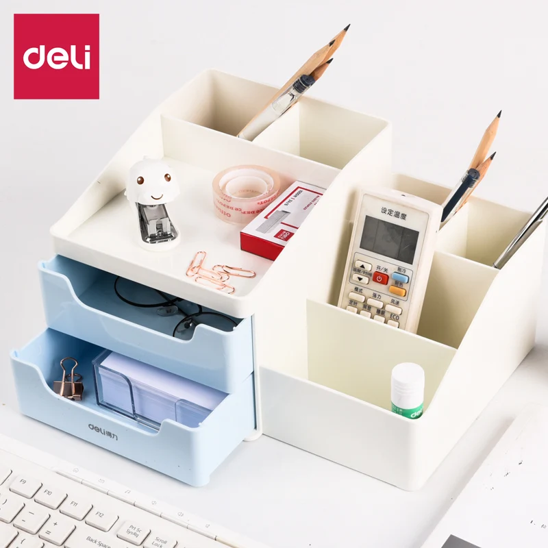 

DELI File Tray Multifunction Storage Box Pen Holder Desktop Document Trays Desk Accessories Organizer Office School Supplies