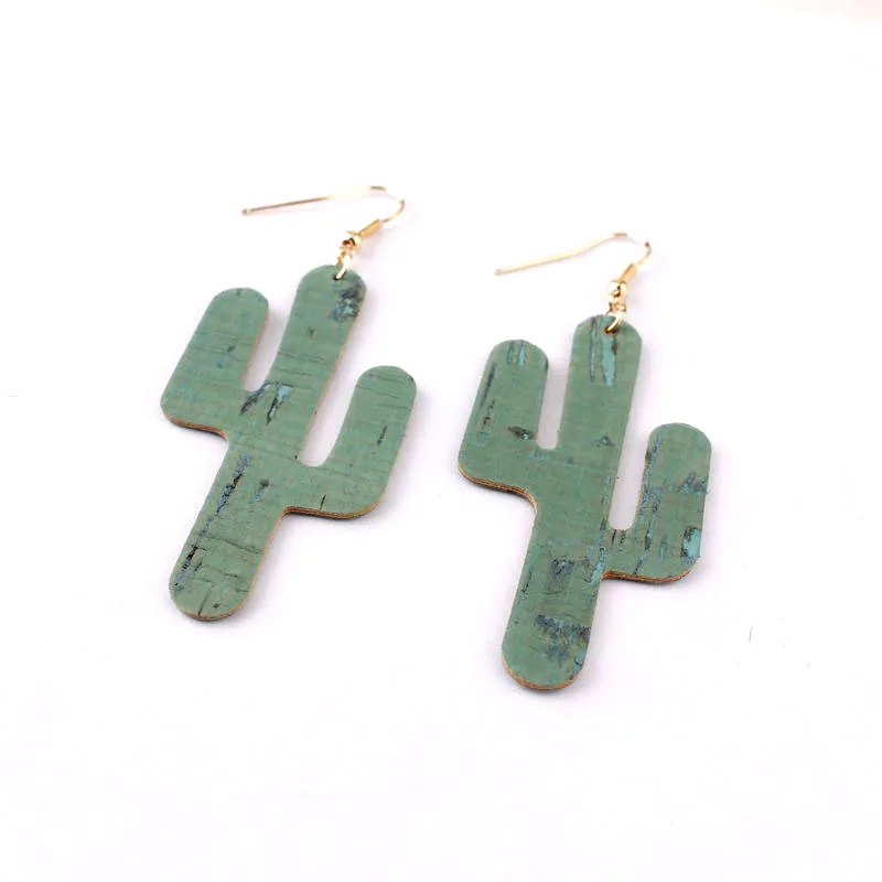 Cutout Cactus Jewelry Leather Dangle Drop Earrings for Women Stripes New | Украшения и аксессуары