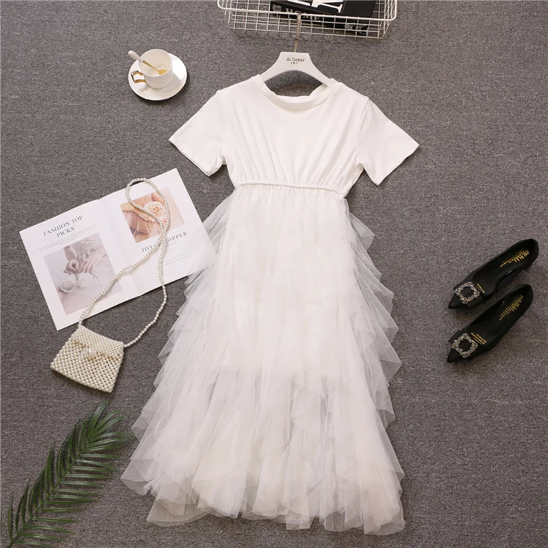 Женское Сетчатое платье FMFSSOM черное/Белое средней длины с высокой талией и