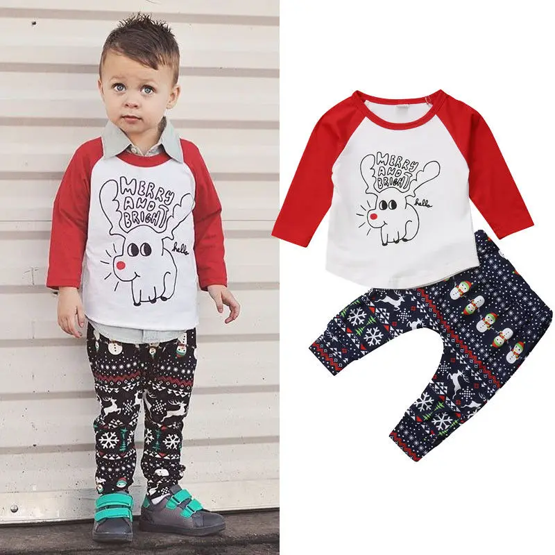 2018 Brand New 0-3Y Infant Baby Boy Girl Christmas Clothes Set 2PCS Longsleeve Cartoon Santa Elk Pullover Sweatshirt Tops+Pants | Детская