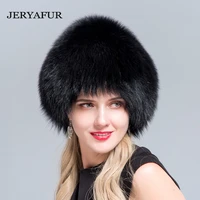 jeryafur new russian bomer caps women winter fur hat genuine fox fur hats knitted silver fox fur caps female