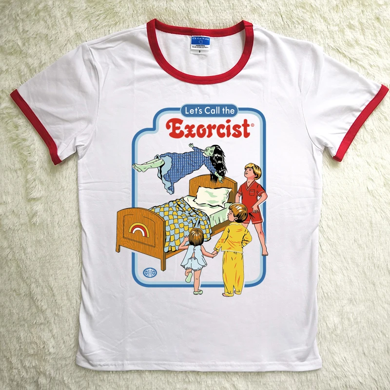 Женские футболки в стиле Харадзюку 80 s 90 Let's Call The Exorcist Забавные с красной