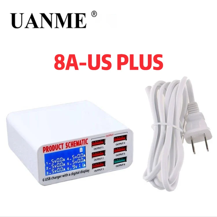 40W 8A US PLUG UANME QC3.0 Смарт USB зарядное устройство светодиодный дисплей 6 портов Быстрая зарядка для iPhone iPad samsung huawei Xiaomi Мобильный телефон - Цвет: 40W 8A US PLUG