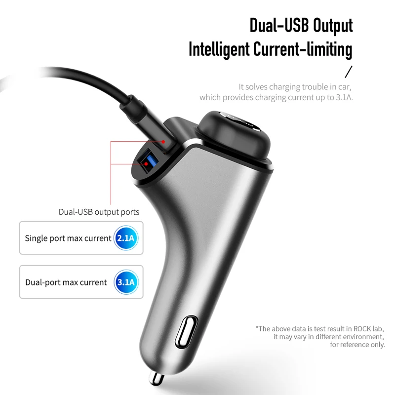 Интеллектуальное автомобильное зарядное устройство ROCK B400 с двумя usb портами + 4 2
