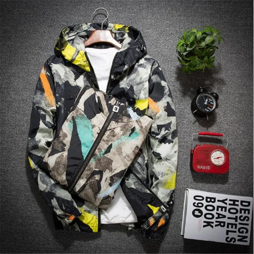 Модные 2017 новые мужские повседневные куртки с камуфляжным принтом толстовки