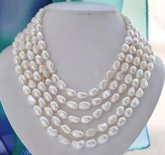 5row 22&quot 9-10mm white baroque FRESHWATER CULTURED pearl necklace | Украшения и аксессуары