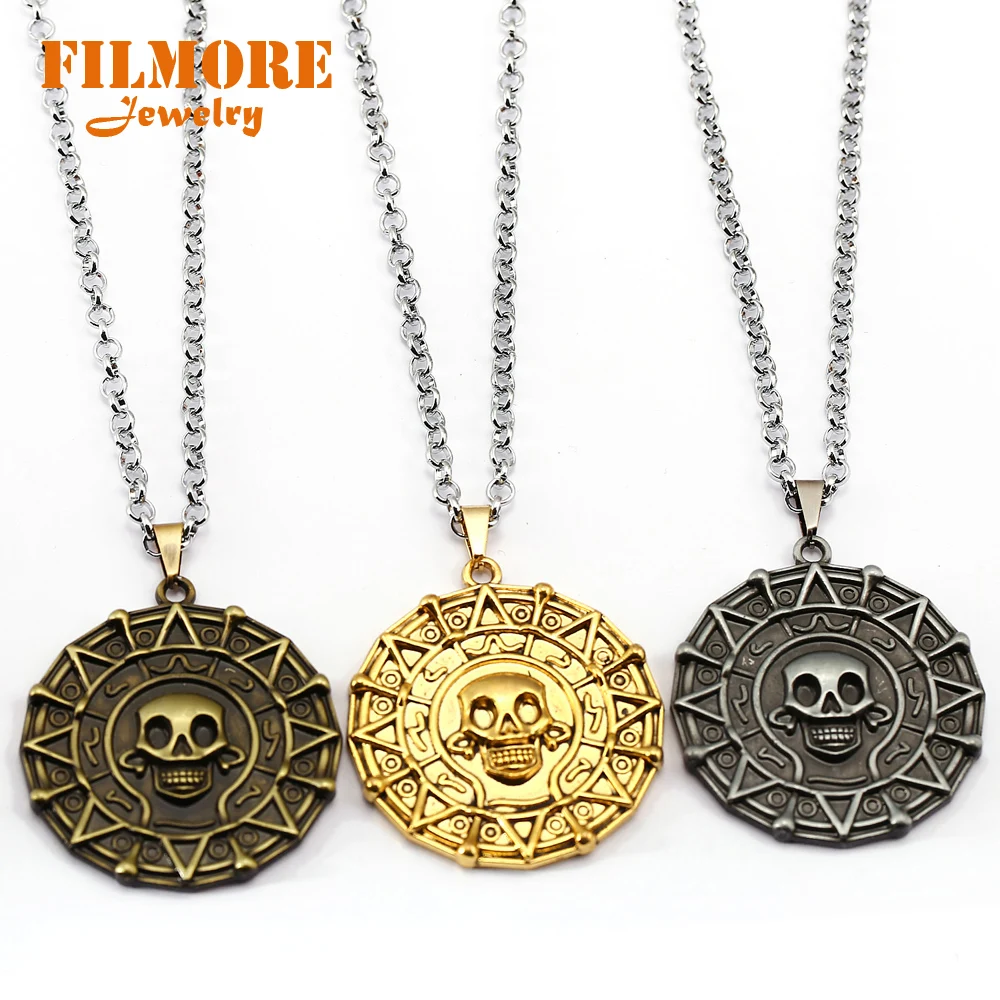 Ацтекская Золотая монета ожерелье с изображением пиратов Карибского моря