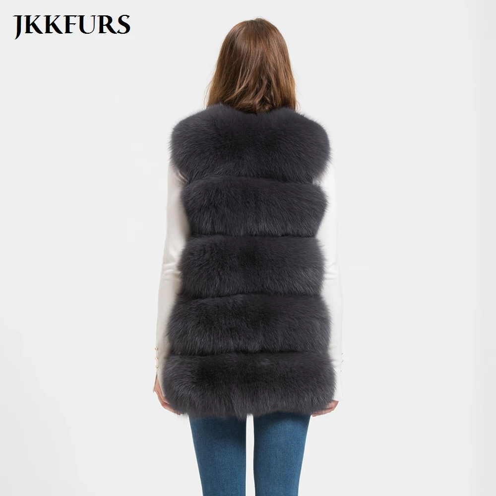 JKKFURS Новые поступления Для женщин реальные жилеты из лисьего меха теплые зимние мягкий жилет модный жилет толстый слой S1466