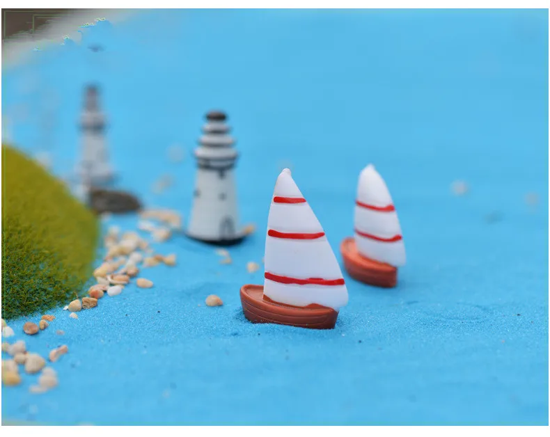 10pcs/lot Miniature Resins Figurines Artificial sailboat boat Resin Diy Craft Micro Landscape Moss Terrarium Orn KS 023 | Дом и сад