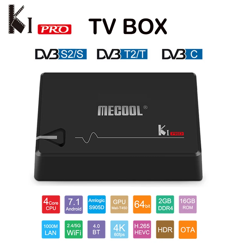 Mecool DVB T2 Android 7 1 Smart tv Box KI PRO DVB-S2 DVB-C Amlogic S905D 2 Гб 16 двойной Wifi 4K HD медиаплеер