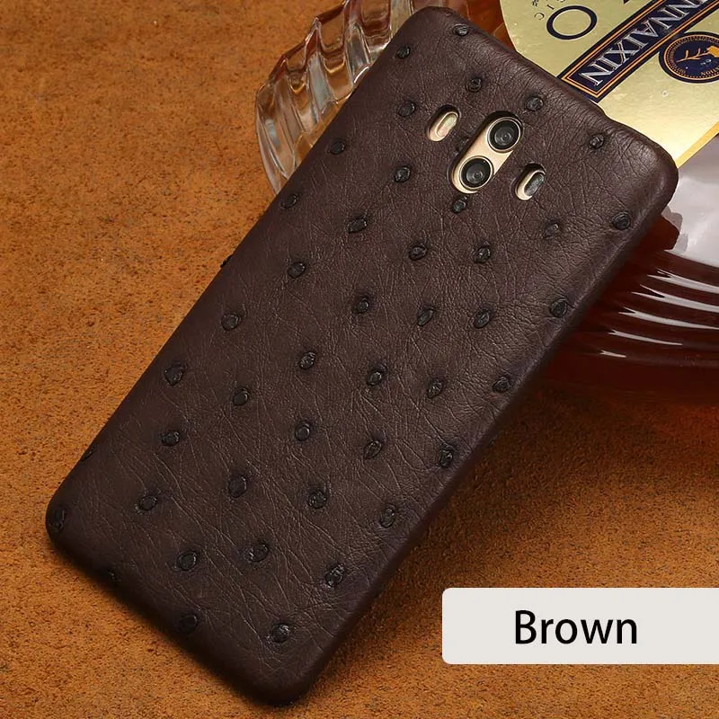 Brown Натуральный страусовый чехол для телефона HUAWEI mate 8 9 10 RS P9 P10 Lite P Smart роскошный чехол из натуральной кожи для Honor Note 10 7X - Цвет: Brown