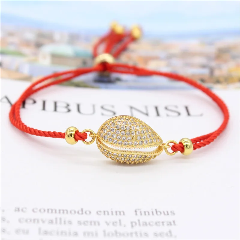 Poshfeel Crystal Sea Shell Charm Bracelet for Women Red String Bracelets &amp Bangles CZ Summer Style Jewelry Gift MBR190031 | Украшения и