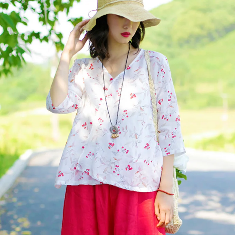 Женская летняя блузка с цветочным принтом v-образным вырезом и рукавом 2020 | одежда