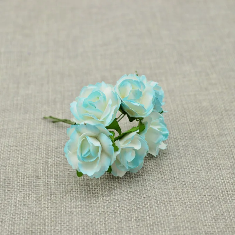 Tiffany Blue 6 шт. дешевый искусственный цветок бумага градиент розы DIY венки для невесты Свадебный букет Конфеты Подарочная коробка украшения Скрапбукинг - Цвет: Tiffany Blue
