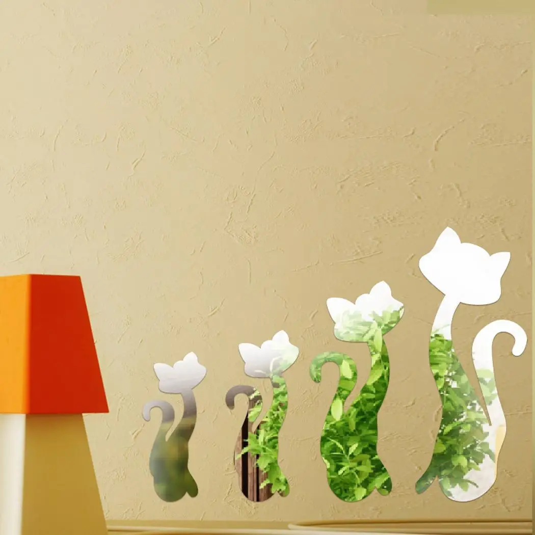 Зеркальная Наклейка Kitty Cat домашний Декор стены милый DIY | Дом и сад