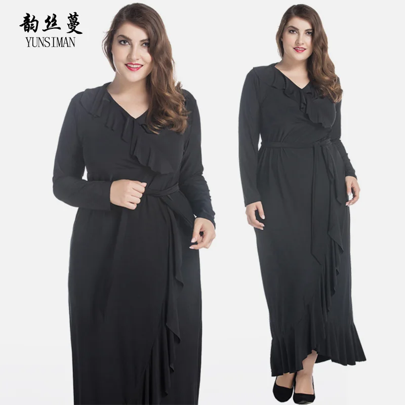 Xl-7xl 8xl плюс Размеры платье Женская одежда с длинными рукавами Осень 2018 элегантный