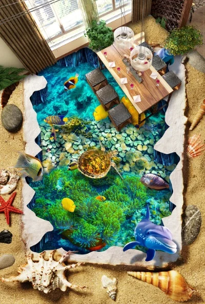 

[Самоклеющиеся] 3D Коралловое море фото 8 Нескользящие водонепроницаемые фото самоклеющиеся пол Настенная Наклейка обои фрески настенная пе...