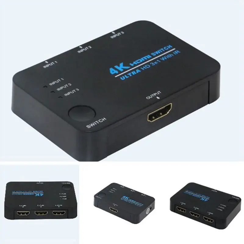 4K видео HDMI коммутатор 3X1 сплиттер 3 в 1 выход адаптер с ИК пультом дистанционного