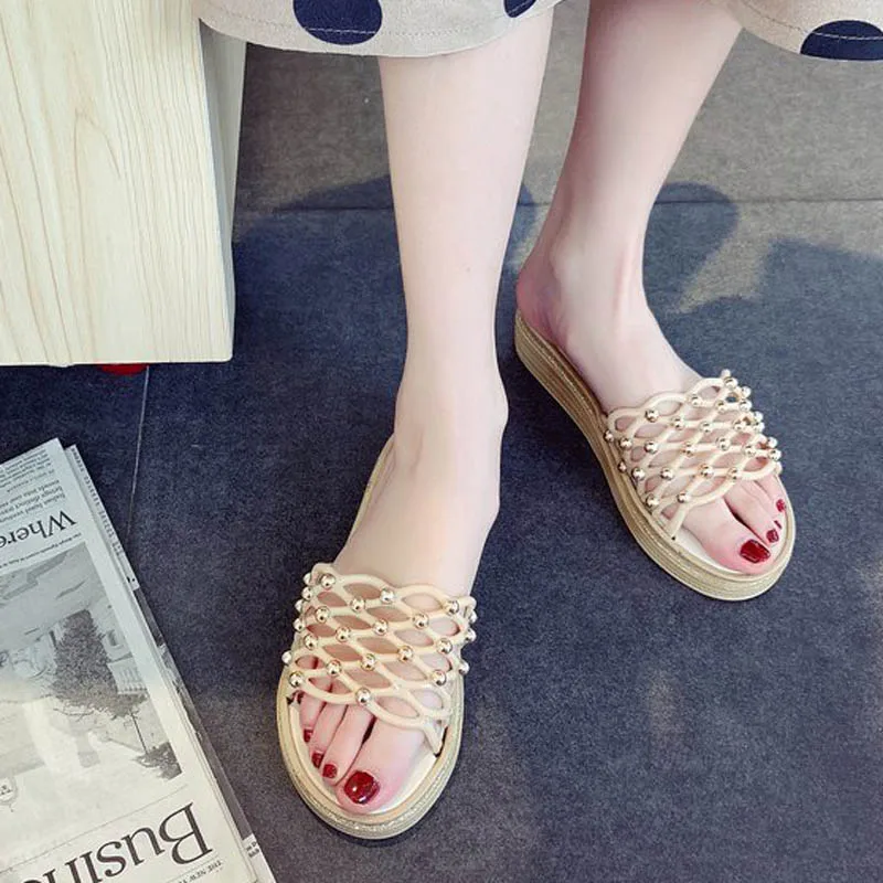SAILING LU Slides Summer Slippers Fashion Solid Outdoor Ladies Shoes Casual Soft Comfort With String Bead Woman XWT1631 | Обувь