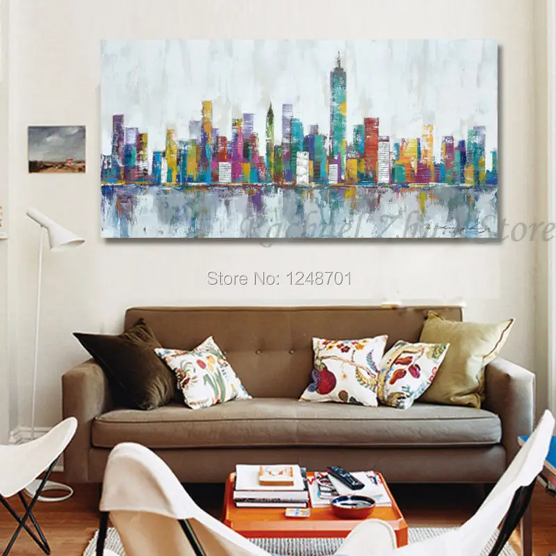 

Hand Painted New York Skyline Cityscape Architecture Vivid Abstract Wall Art Oil Painting On Canvas Picture Home Room Decoration